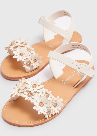 Girls White Flower Applique Sandals (Younger 10-Older 5)