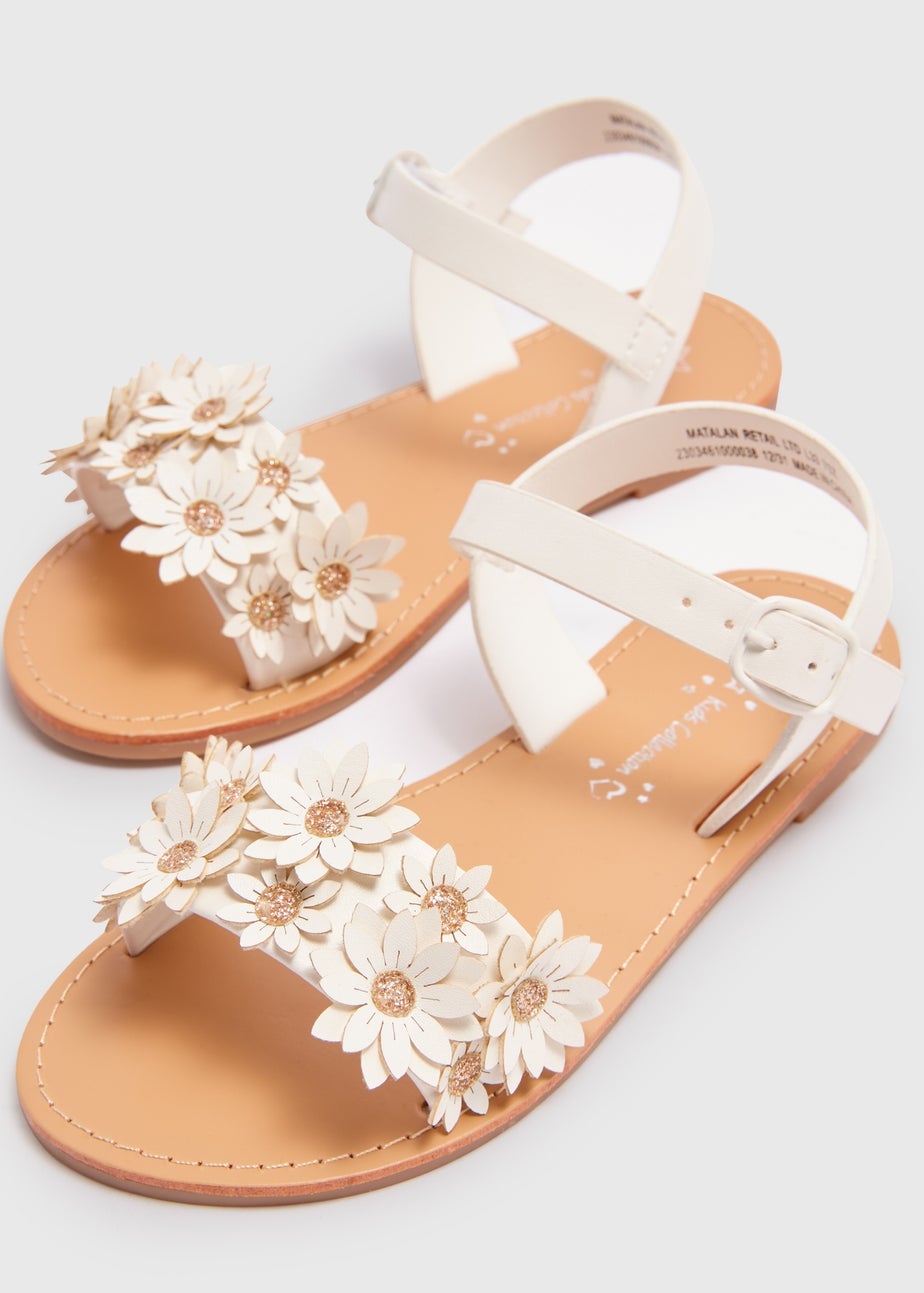 Girls White Flower Applique Sandals (Younger 10-Older 5)