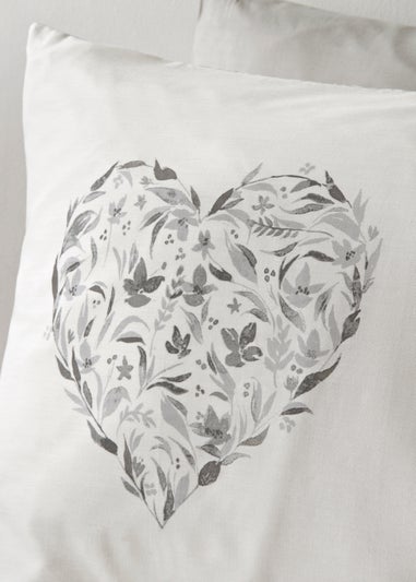 Grey Floral Hearts Duvet Set