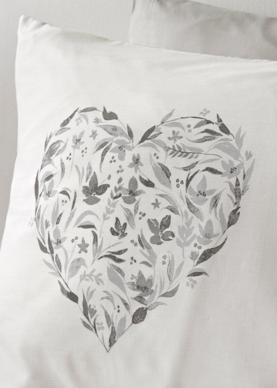 Grey Floral Hearts Duvet Set