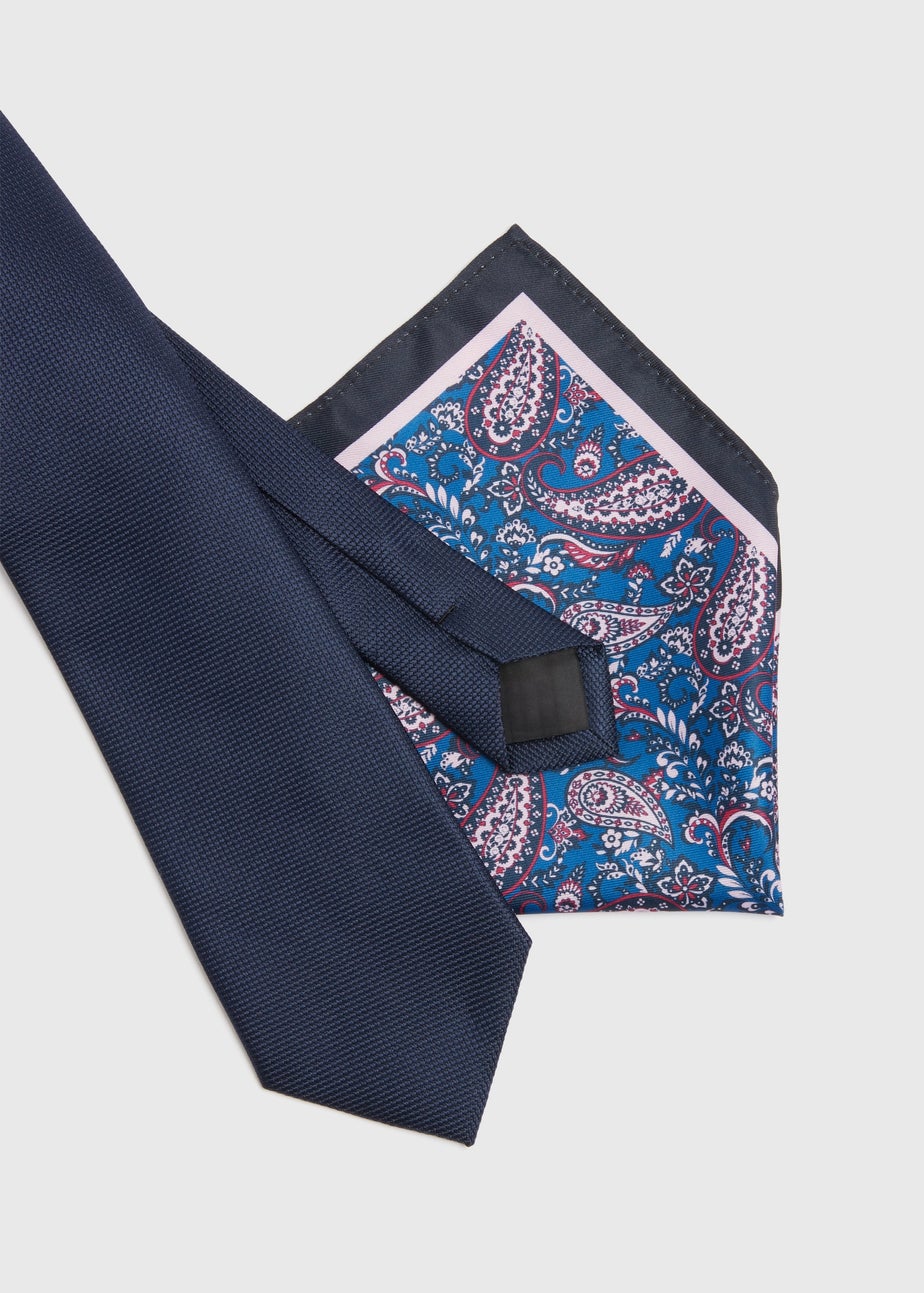Taylor & Wright Navy Tie & Pink Patterned Pocket Square Set