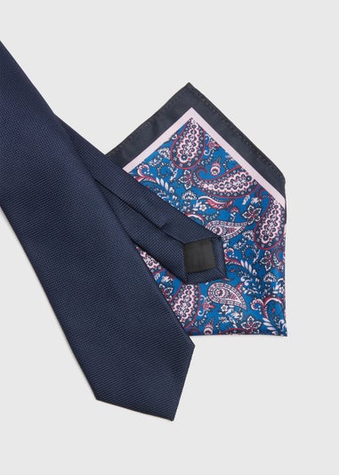 Taylor & Wright Navy Tie & Pink Patterned Pocket Square Set