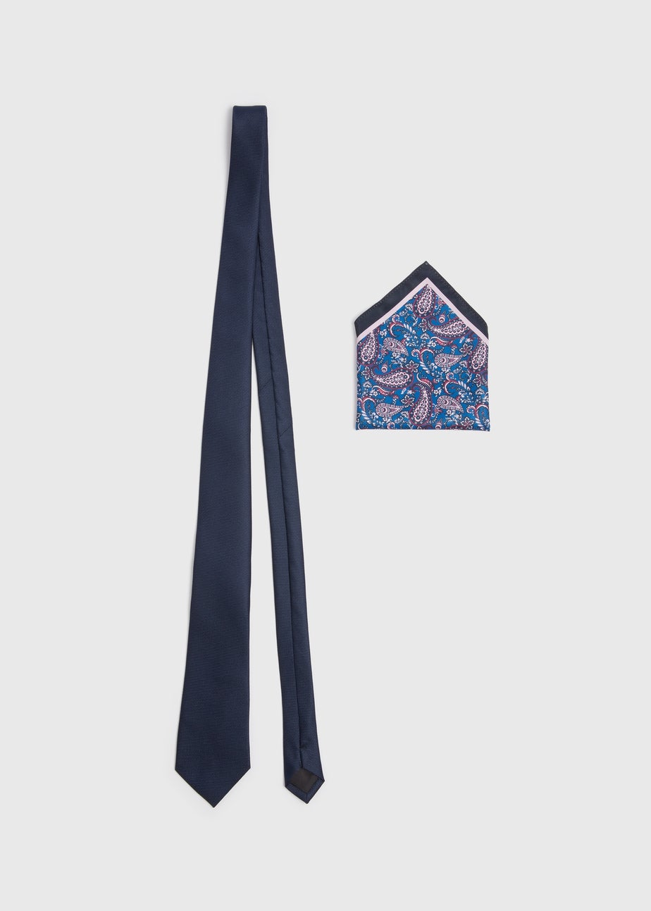Taylor & Wright Navy Tie & Pink Patterned Pocket Square Set