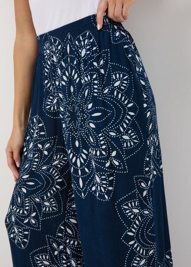 Blue Tile Print Wide Leg Viscose Trousers