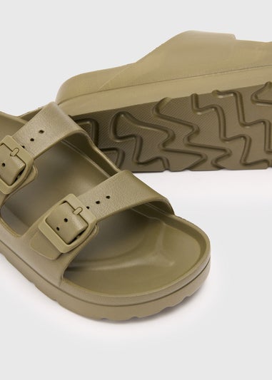 Khaki Double Buckle Chunky Sandals