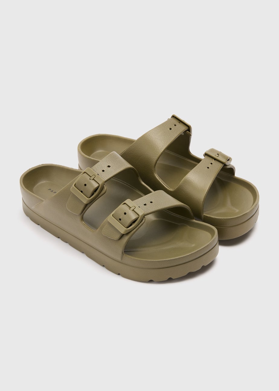 Khaki Double Buckle Chunky Sandals