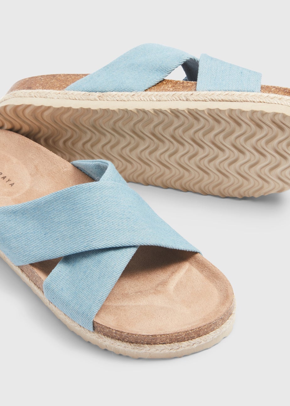 Blue Stripe Cross Strap Jute Footbed Sandals