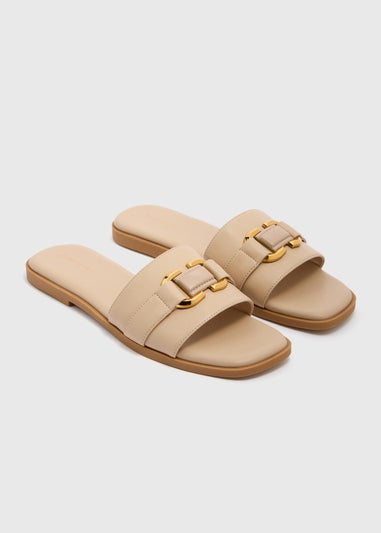 Stone Buckle Trim Mule Slippers