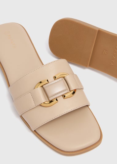 Stone Buckle Trim Mule Slippers