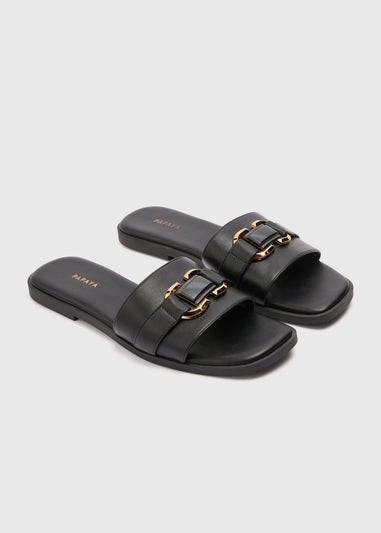Papaya Black Buckle Trim Mule Sandals