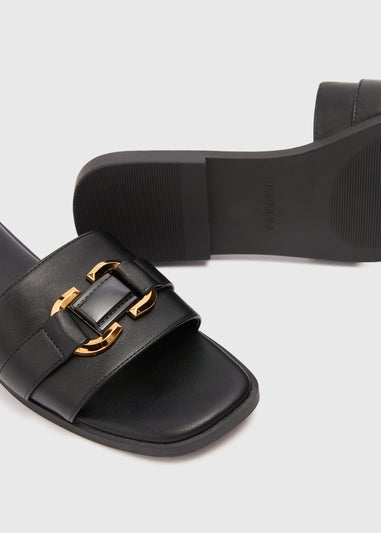Papaya Black Buckle Trim Mule Sandals