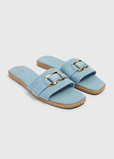 Blue Buckle Trim Mule Sandals