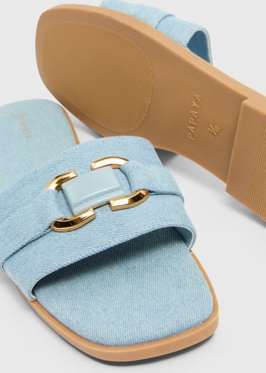 Blue Buckle Trim Mule Sandals
