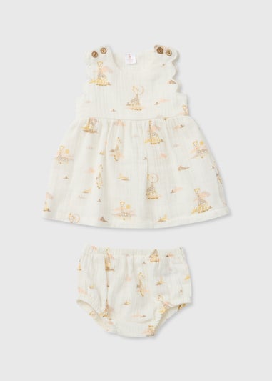 Sophie la Girafe Girls Cream Crinkle Dress & Knickers Set (Newborn-23mths)