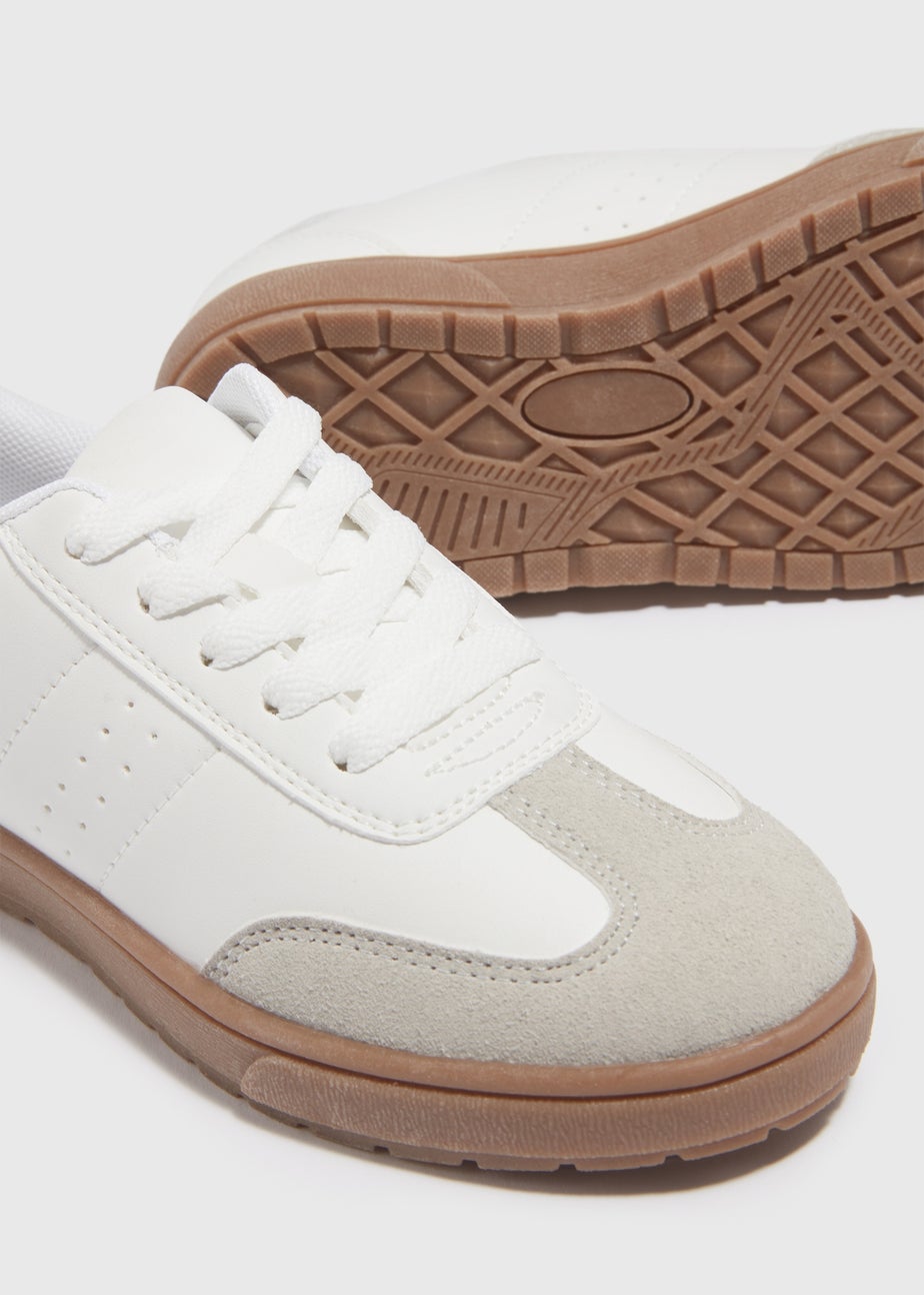 Boys White Panel PU Lace Up Trainers (Younger 10-Older 6)