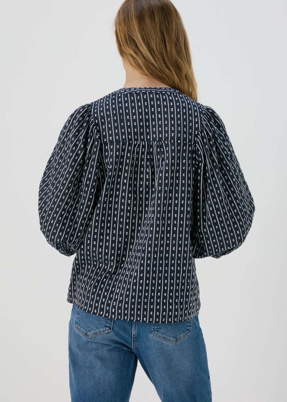 Navy Dobby Blouse Top