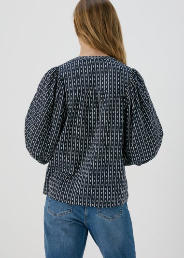 Navy Dobby Blouse Top