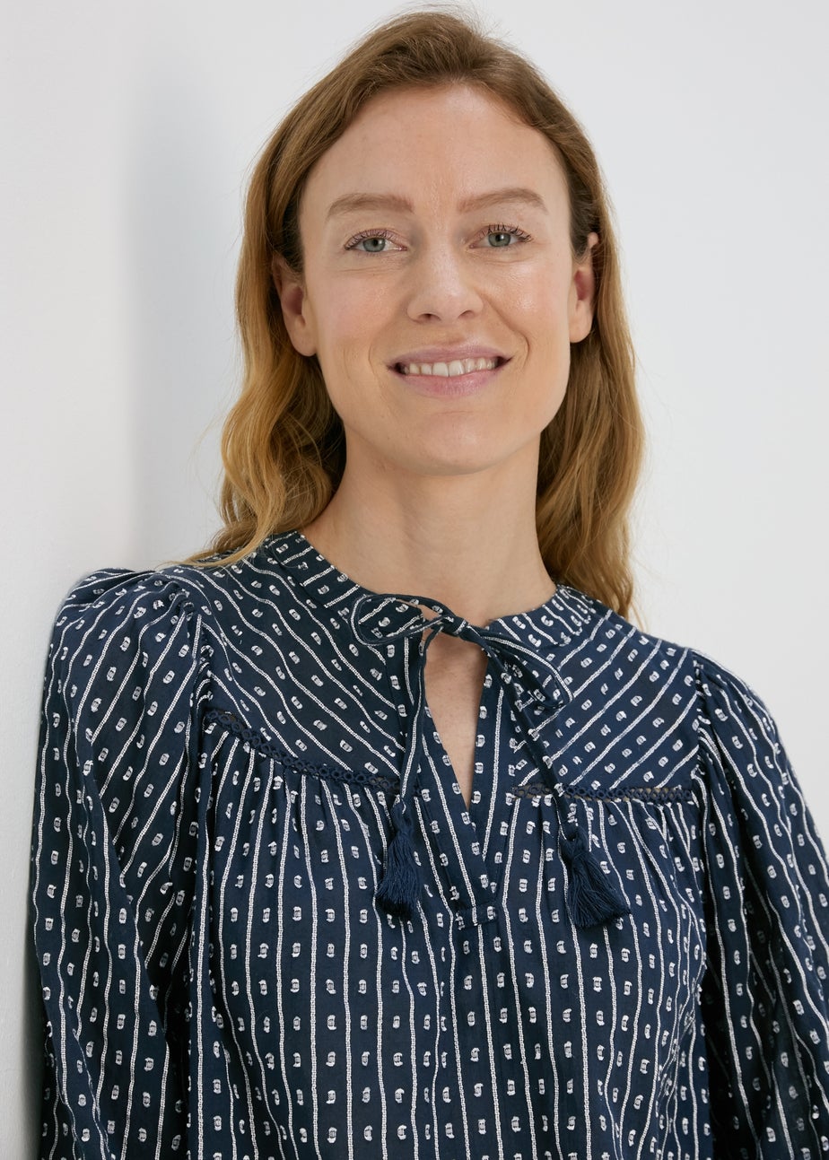 Navy Dobby Blouse Top