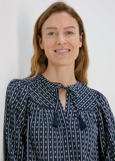 Navy Dobby Blouse Top