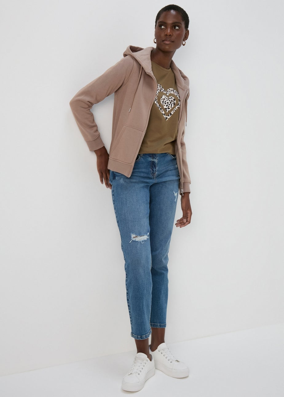 Khaki Heart Slogan T-Shirt