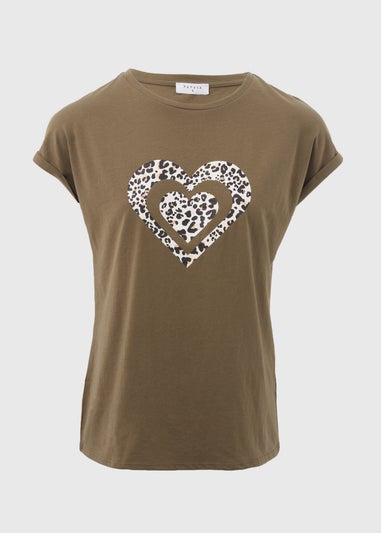 Khaki Heart Slogan T-Shirt