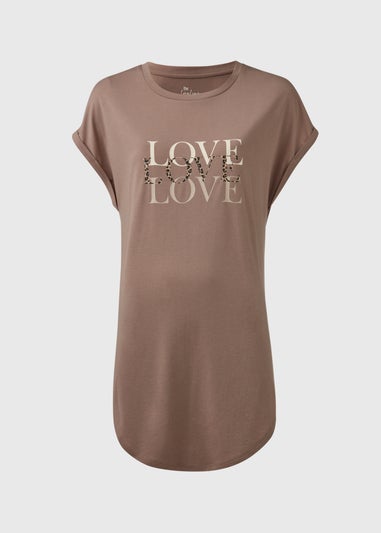 Beige Love Slogan T-Shirt