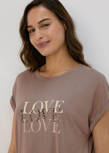 Beige Love Slogan T-Shirt