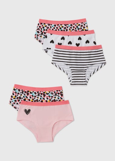 Girls 5 Pack Multicolour Hipsters Leopard Print Knickers (6-13yrs)