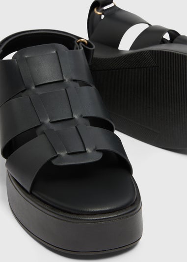 Black Fisherman Rip Tape Flatform Sandals