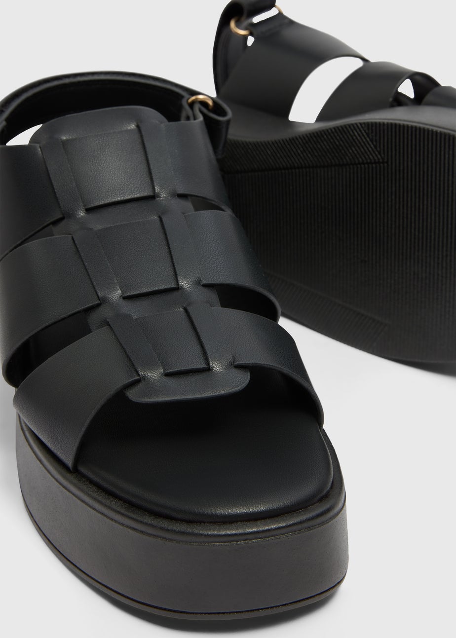 Black Fisherman Rip Tape Flatform Sandals