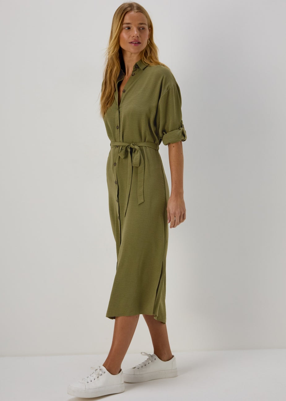 Khaki 3/4 Midi Dress