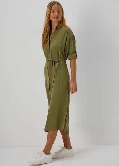 Khaki 3/4 Midi Dress