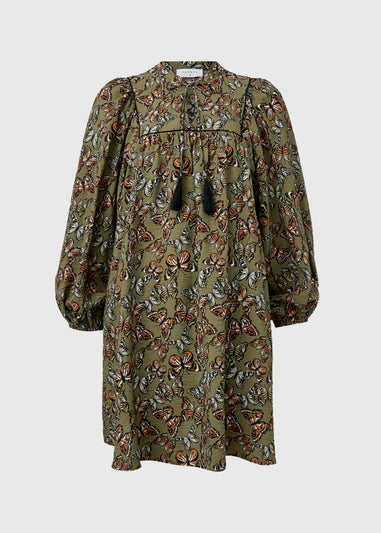 Papaya Khaki Butterfly Print Boho Airflow Mini Dress