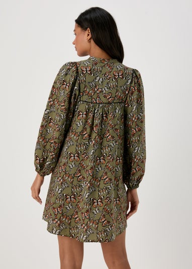 Papaya Khaki Butterfly Print Boho Airflow Mini Dress