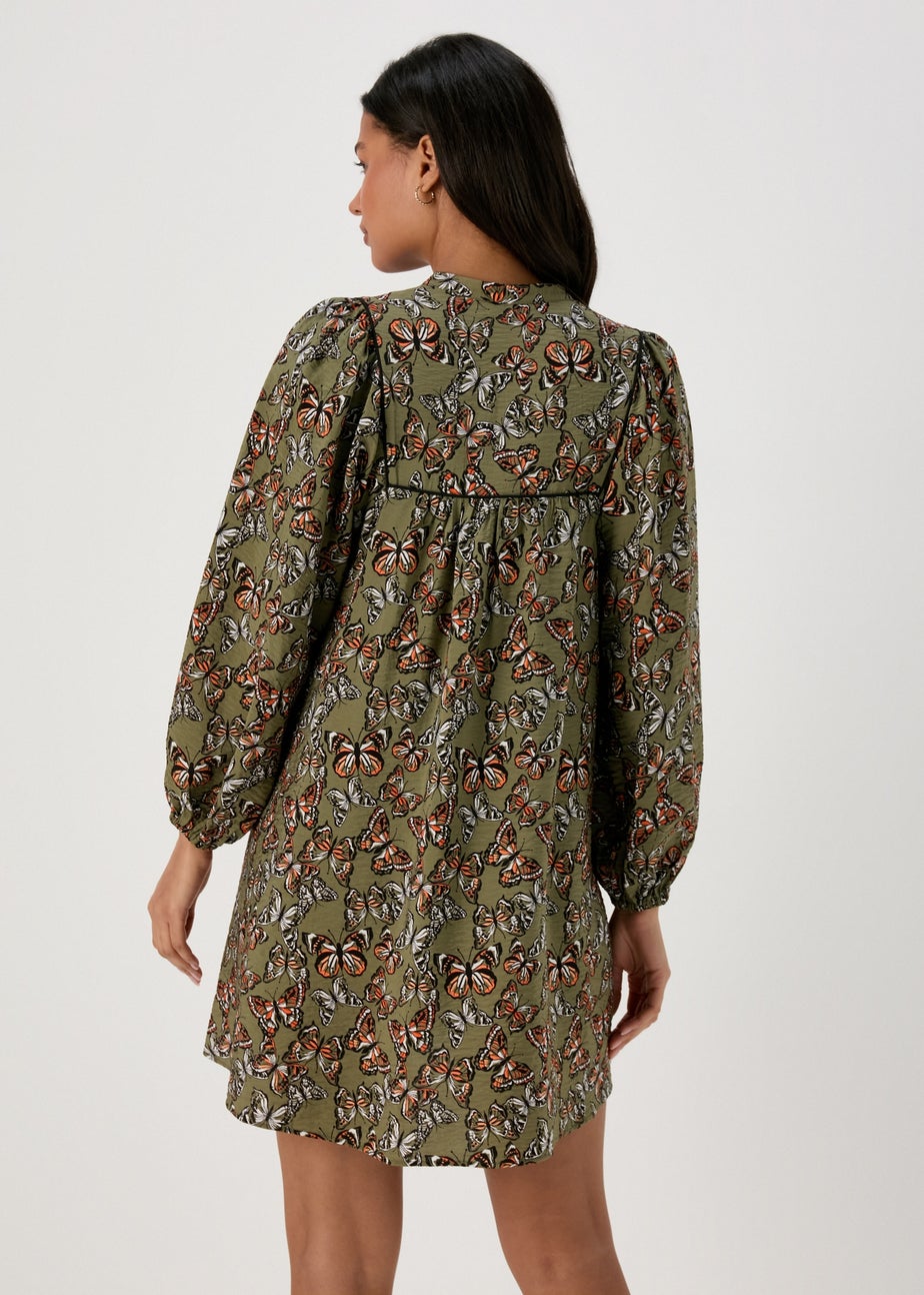 Papaya Khaki Butterfly Print Boho Airflow Mini Dress