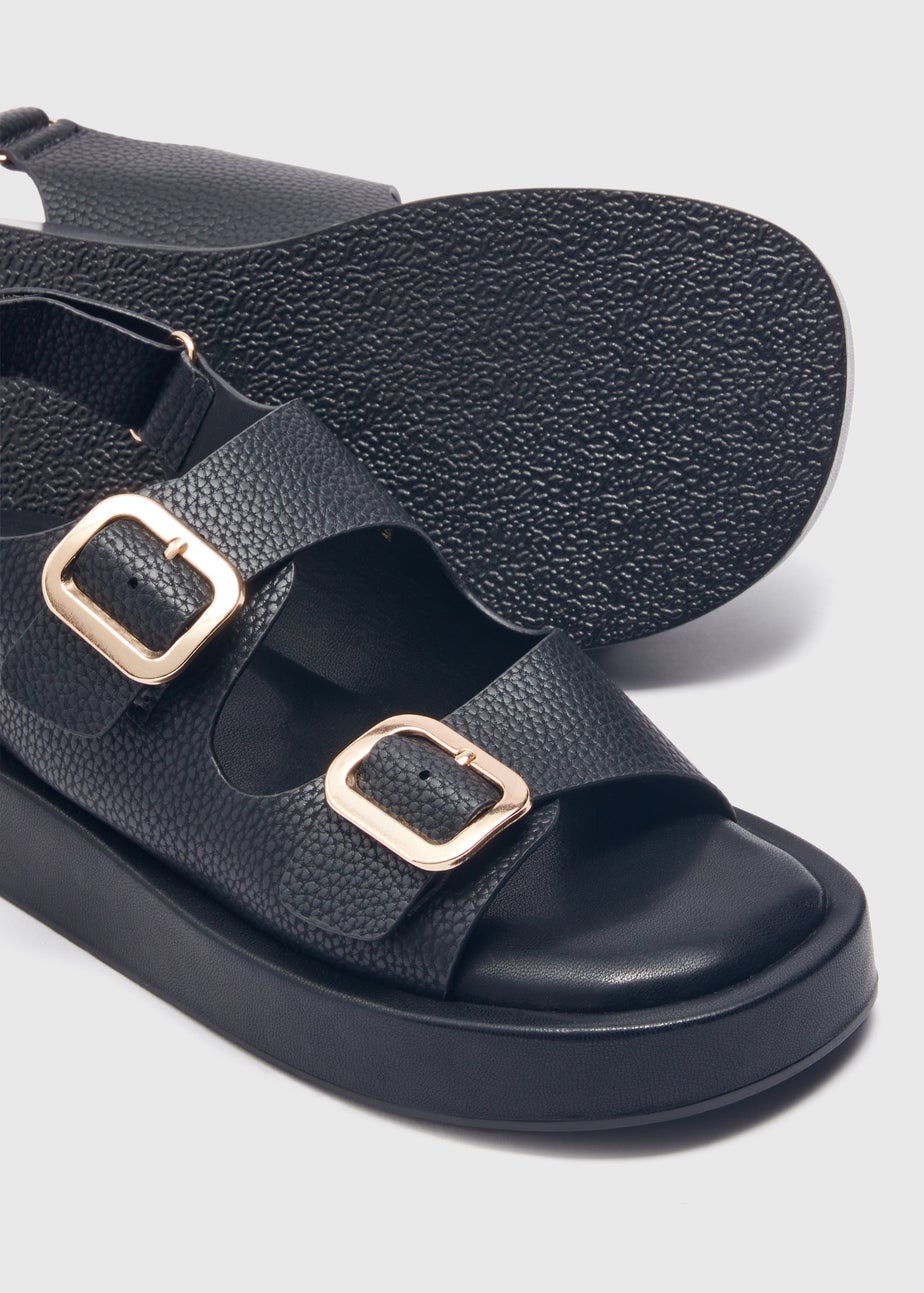 Black Double Buckle Chunky Sandals