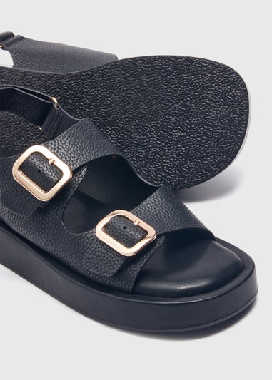 Black Double Buckle Chunky Sandals