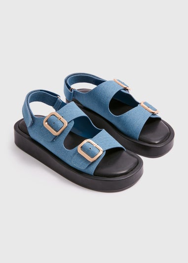 Denim Double Buckle Chunky Sandals