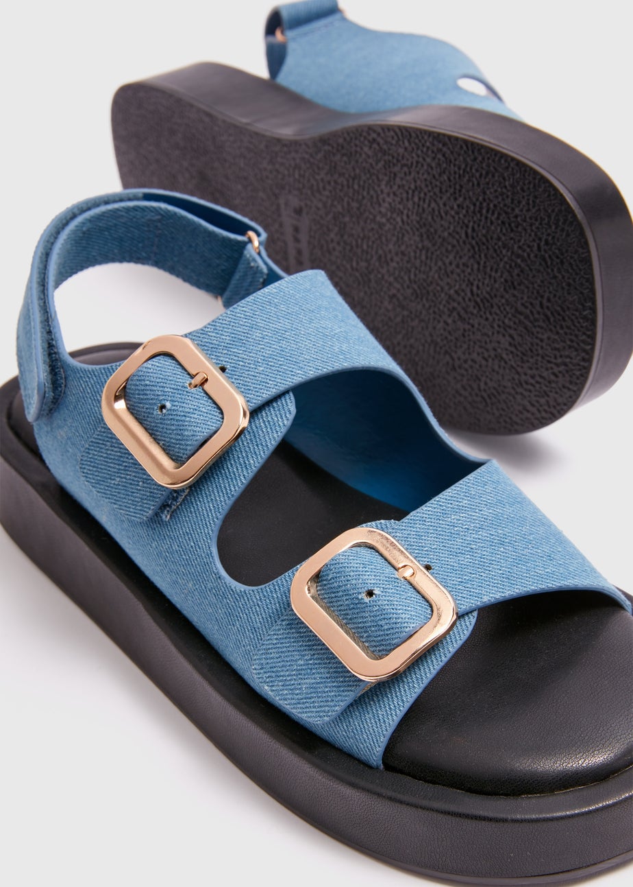 Denim Double Buckle Chunky Sandals