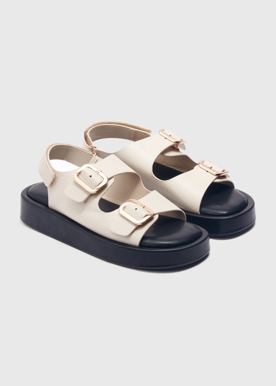 Stone Double Buckle Chunky Sandals