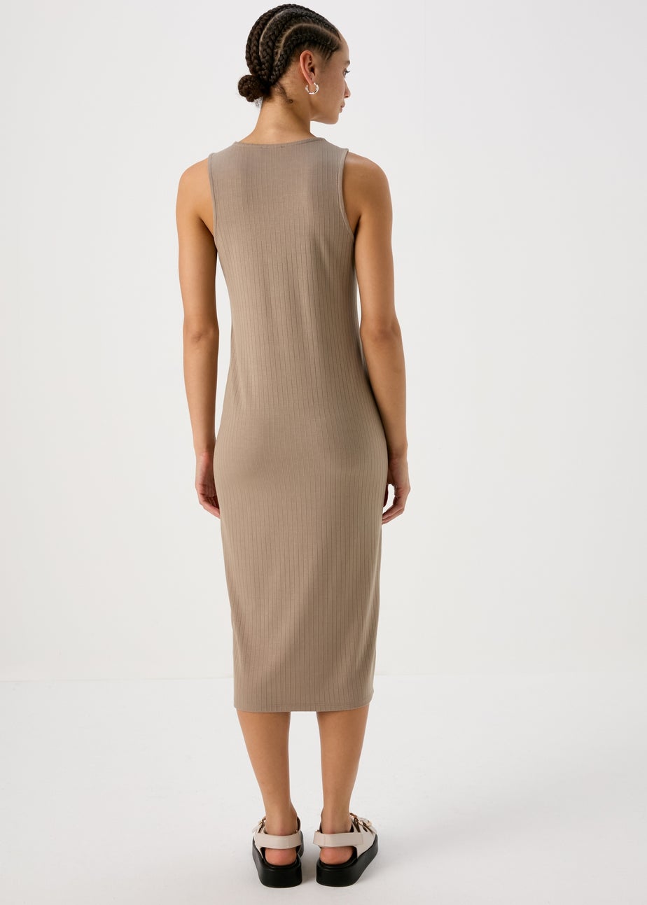 Taupe Racer Ribbed Midi Dress