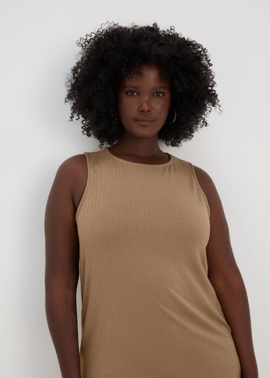 Taupe Racer Ribbed Midi Dress