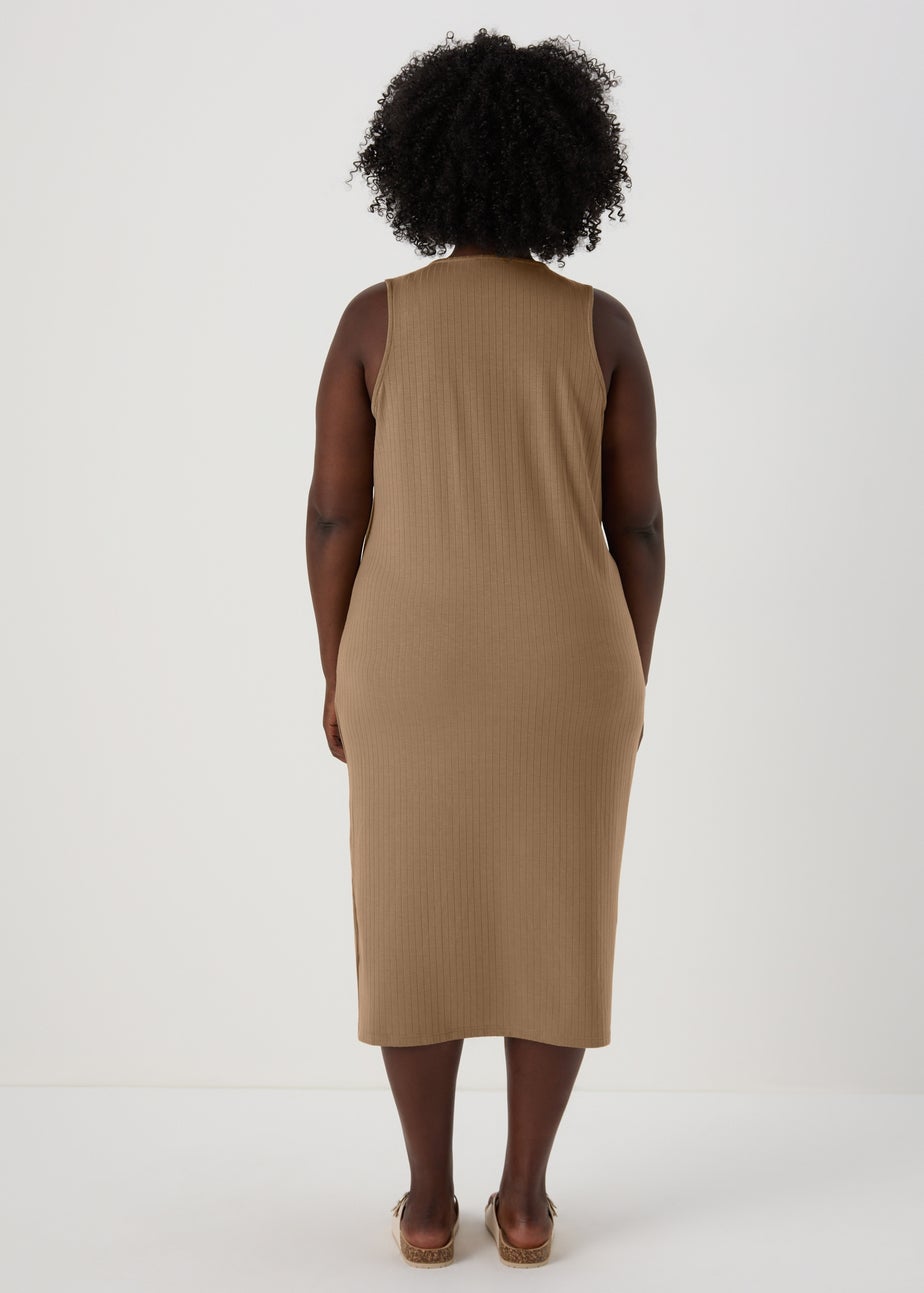 Taupe Racer Ribbed Midi Dress