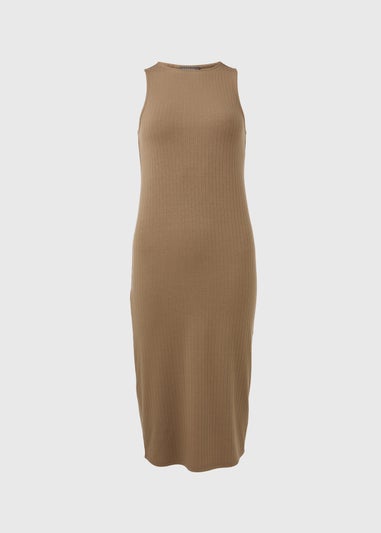 Taupe Racer Ribbed Midi Dress