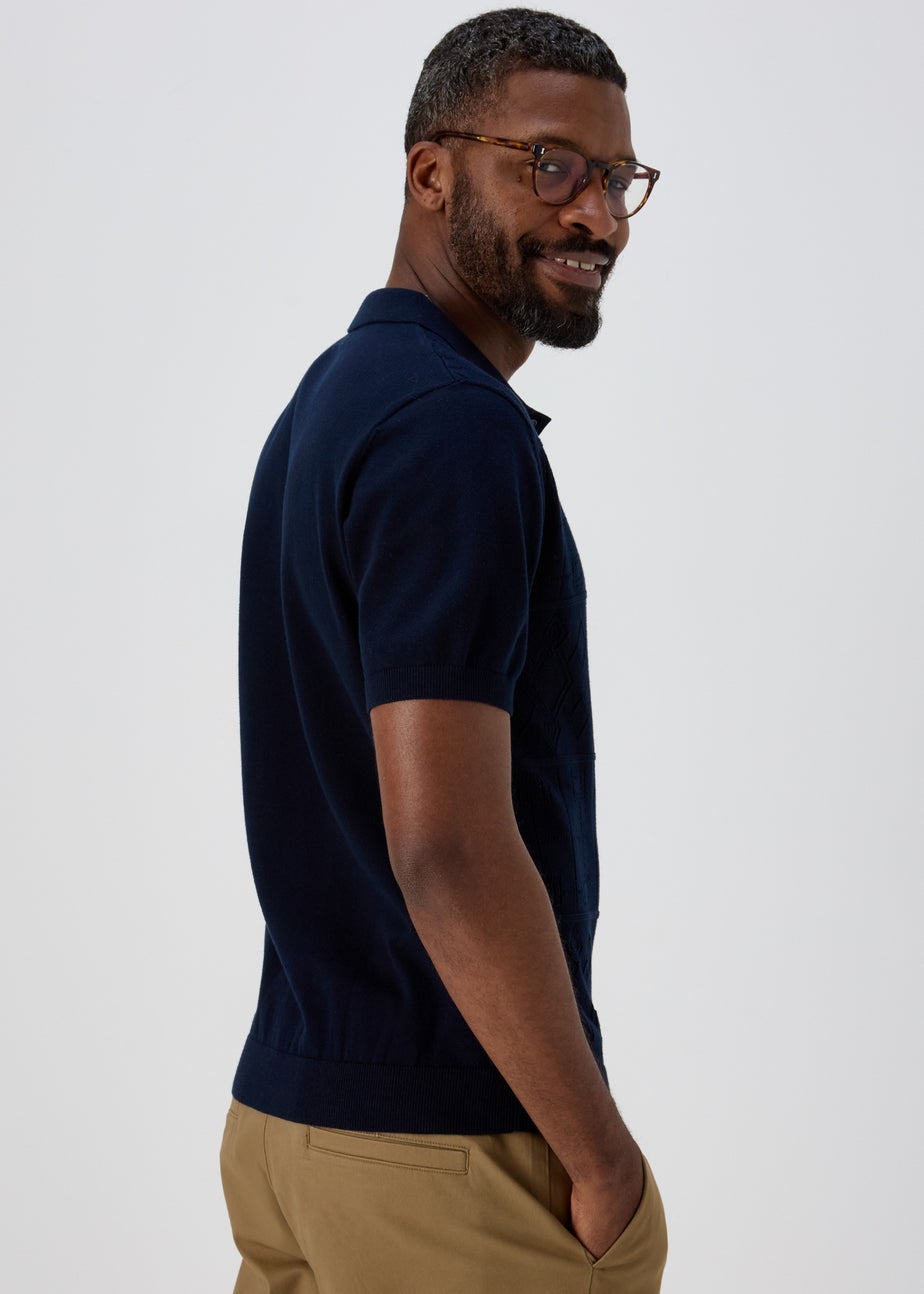 Navy Pointelle Smart Knitted Polo