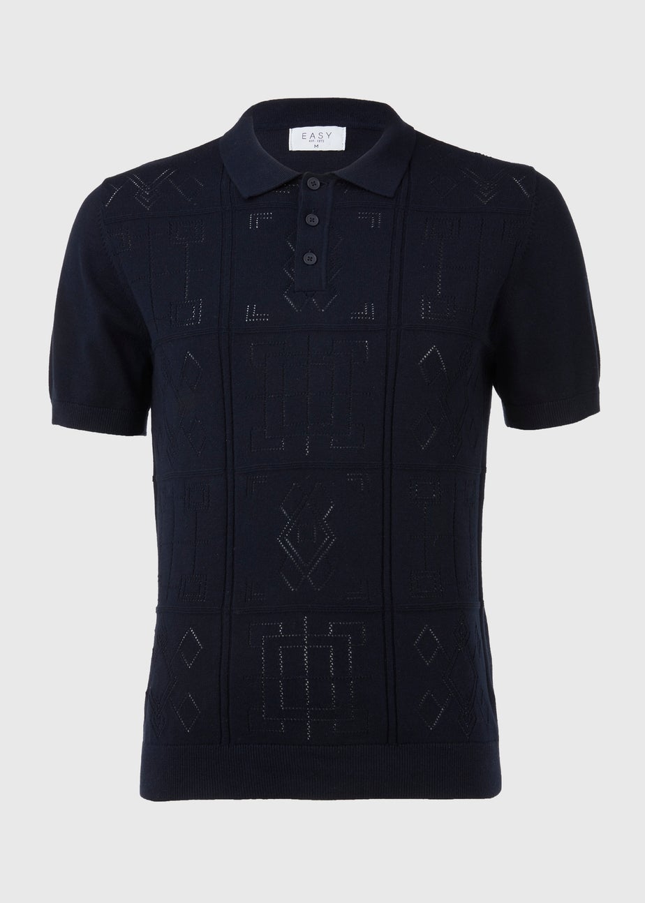 Navy Pointelle Smart Knitted Polo