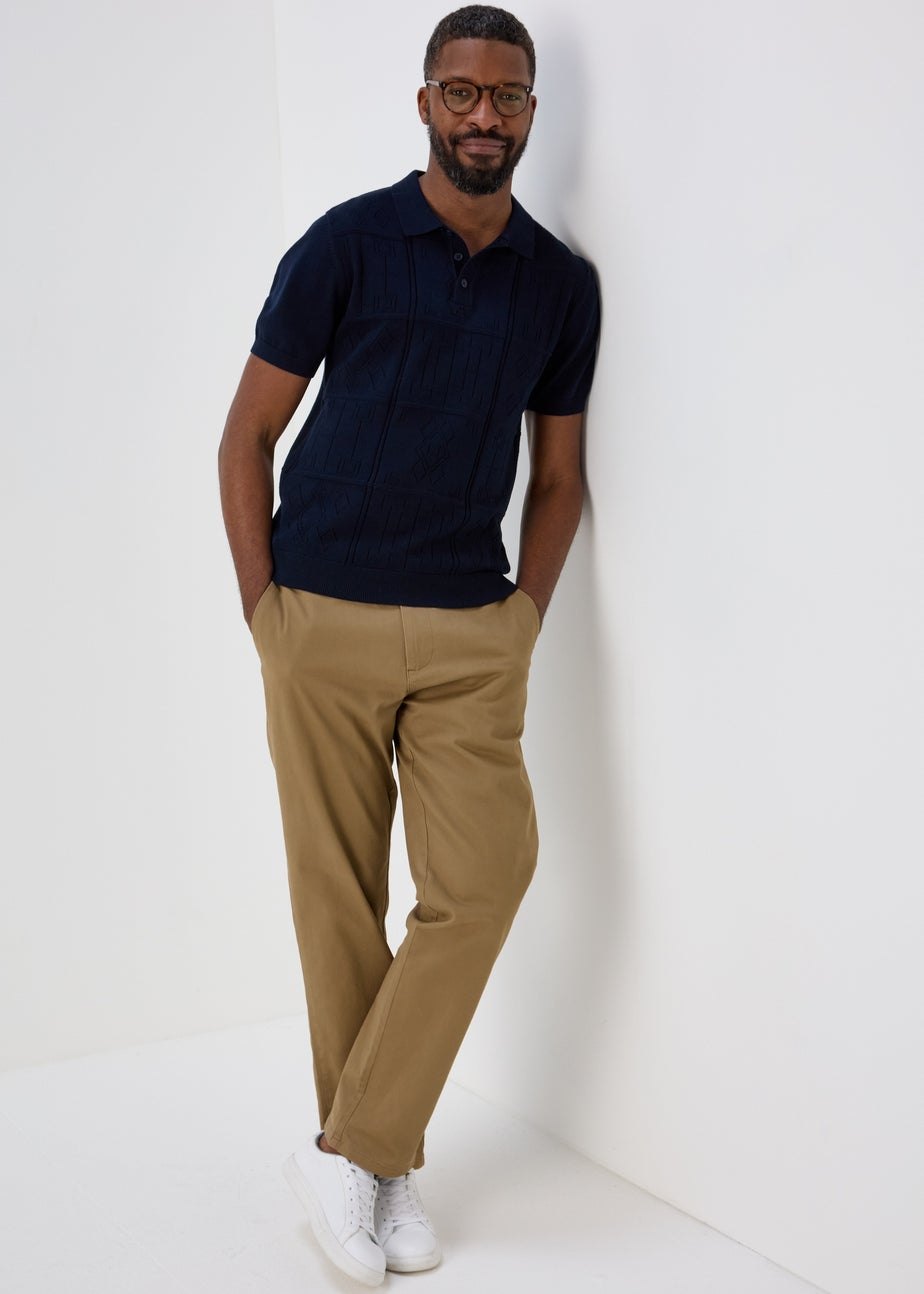 Navy Pointelle Smart Knitted Polo