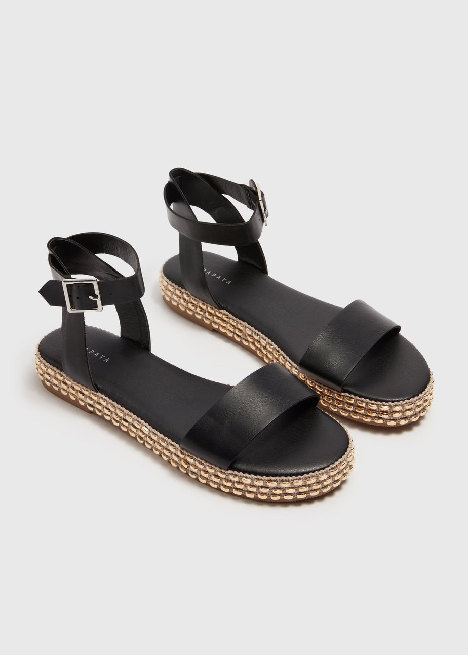 Black Gold Trim Flatform Sandals