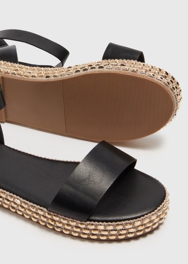 Black Gold Trim Flatform Sandals