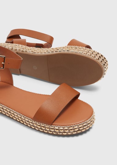 Tan Gold Trim Flatform Sandals